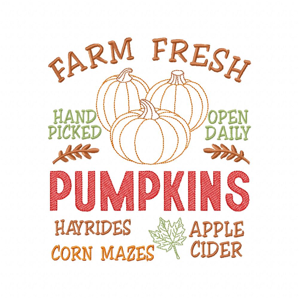 Farm Fresh Pumpkins Farmhouse Sign - Sketch Stitch - Machine Embroidery Design