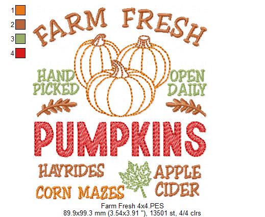 Farm Fresh Pumpkins Farmhouse Sign - Sketch Stitch - Machine Embroidery Design