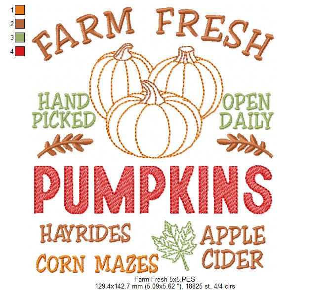 Farm Fresh Pumpkins Farmhouse Sign - Sketch Stitch - Machine Embroidery Design