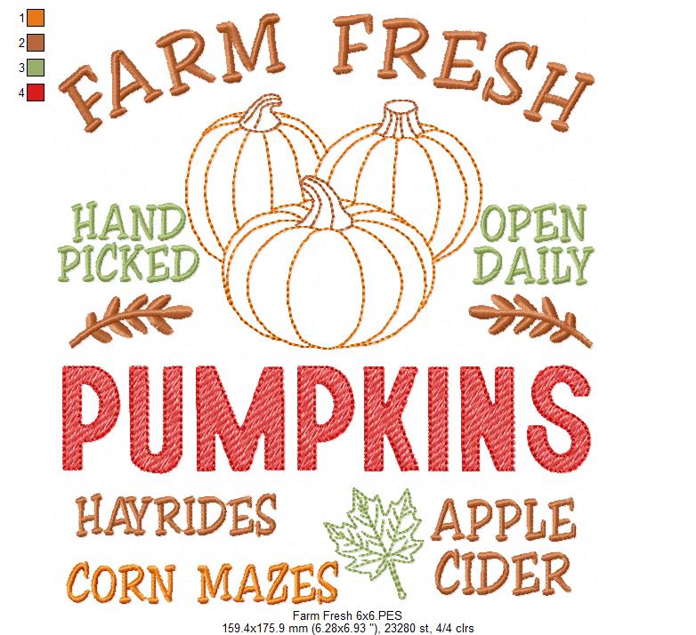 Farm Fresh Pumpkins Farmhouse Sign - Sketch Stitch - Machine Embroidery Design