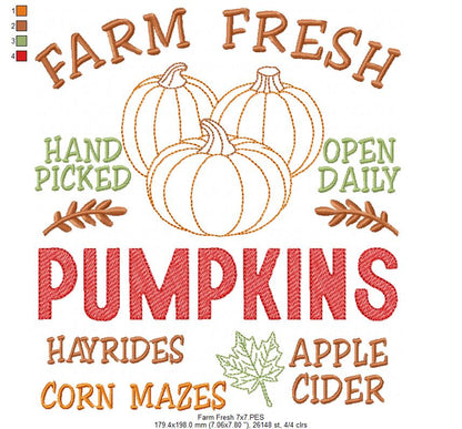 Farm Fresh Pumpkins Farmhouse Sign - Sketch Stitch - Machine Embroidery Design
