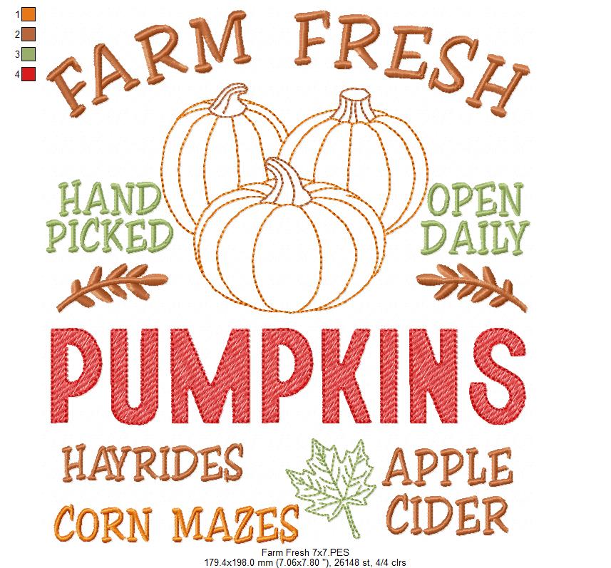 Farm Fresh Pumpkins Farmhouse Sign - Sketch Stitch - Machine Embroidery Design