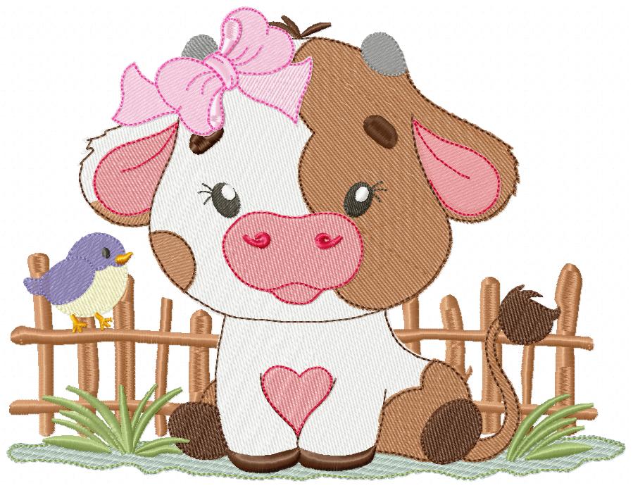 Country Cuties by the Fence 🐮💛 – Fill Stitch – Machine Embroidery Design – Set of 2 Designs