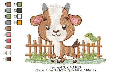 Little Fence Buddy: Adorable Farm Goat – Fill Stitch – Machine Embroidery Design