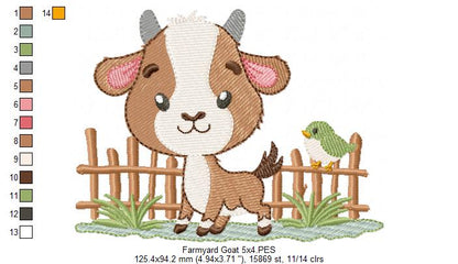 Little Fence Buddy: Adorable Farm Goat – Fill Stitch – Machine Embroidery Design