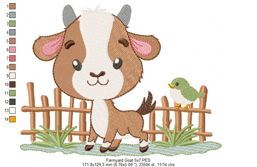 Little Fence Buddy: Adorable Farm Goat – Fill Stitch – Machine Embroidery Design