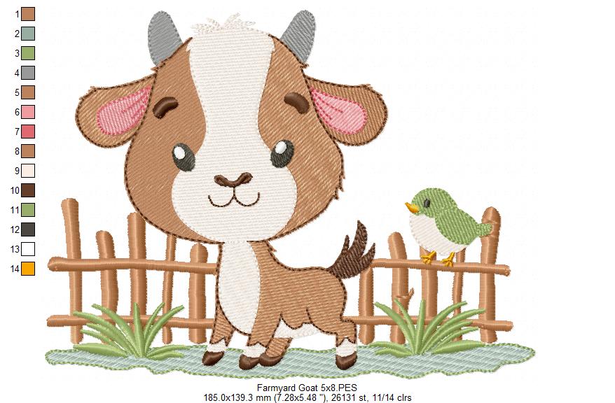 Little Fence Buddy: Adorable Farm Goat – Fill Stitch – Machine Embroidery Design