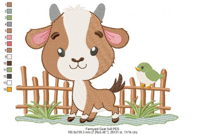 Little Fence Buddy: Adorable Farm Goat – Fill Stitch – Machine Embroidery Design