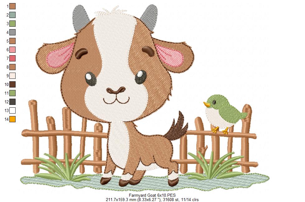 Little Fence Buddy: Adorable Farm Goat – Fill Stitch – Machine Embroidery Design