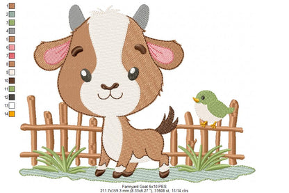 Little Fence Buddy: Adorable Farm Goat – Fill Stitch – Machine Embroidery Design