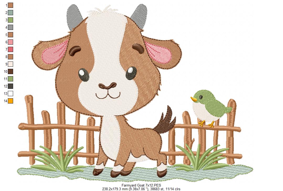 Little Fence Buddy: Adorable Farm Goat – Fill Stitch – Machine Embroidery Design