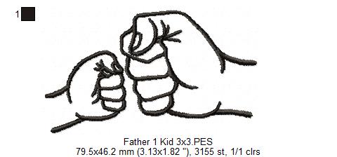 Family Hands Dad and 1 Kid - Fill Stitch - Machine Embroidery Design