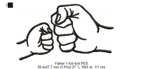 Family Hands Dad and 1 Kid - Fill Stitch - Machine Embroidery Design