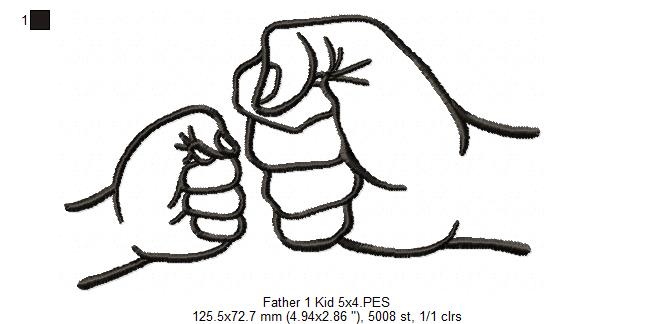 Family Hands Dad and 1 Kid - Fill Stitch - Machine Embroidery Design