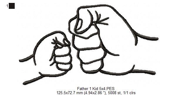 Family Hands Dad and 1 Kid - Fill Stitch - Machine Embroidery Design