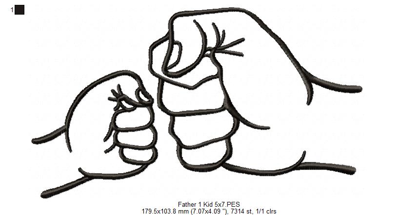 Family Hands Dad and 1 Kid - Fill Stitch - Machine Embroidery Design