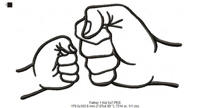 Family Hands Dad and 1 Kid - Fill Stitch - Machine Embroidery Design