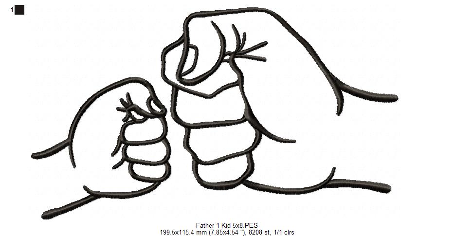 Family Hands Dad and 1 Kid - Fill Stitch - Machine Embroidery Design