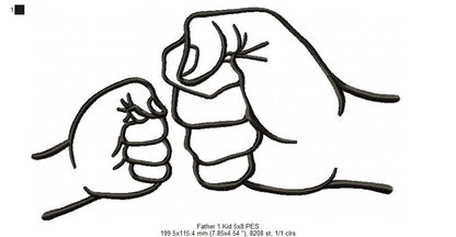 Family Hands Dad and 1 Kid - Fill Stitch - Machine Embroidery Design