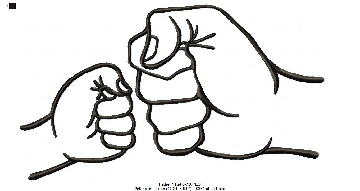 Family Hands Dad and 1 Kid - Fill Stitch - Machine Embroidery Design