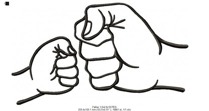 Family Hands Dad and 1 Kid - Fill Stitch - Machine Embroidery Design