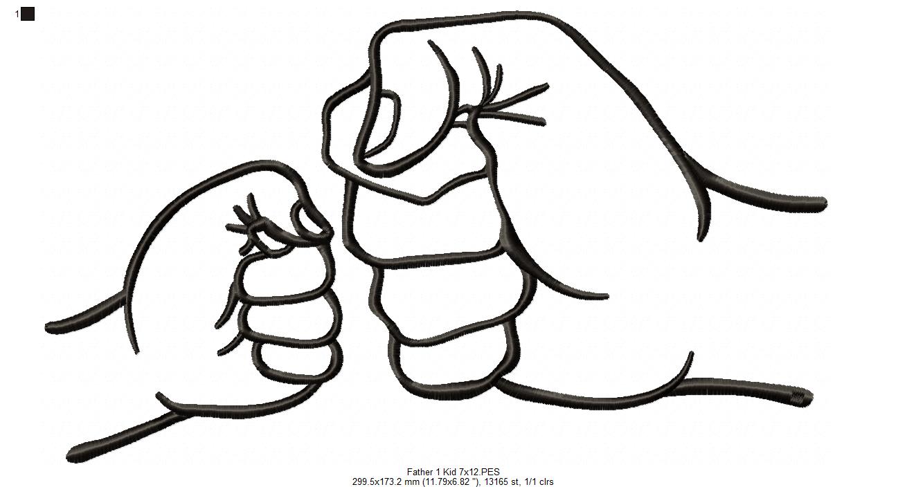 Family Hands Dad and 1 Kid - Fill Stitch - Machine Embroidery Design