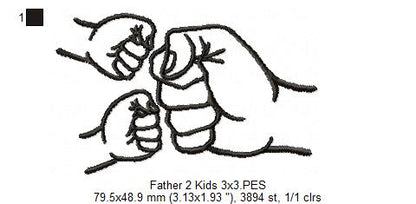 Family Hands Dad and 2 Kids - Fill Stitch - Machine Embroidery Design