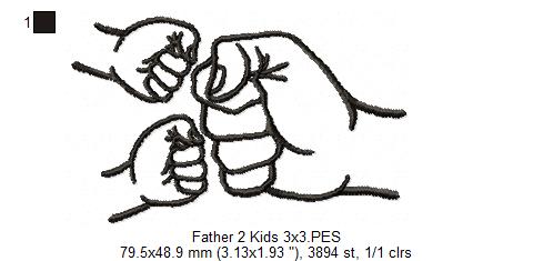Family Hands Dad and 2 Kids - Fill Stitch - Machine Embroidery Design