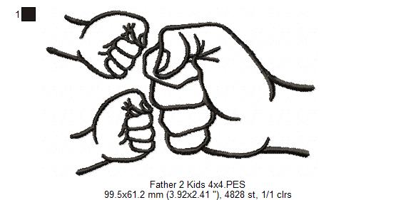 Family Hands Dad and 2 Kids - Fill Stitch - Machine Embroidery Design
