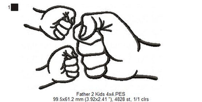 Family Hands Dad and 2 Kids - Fill Stitch - Machine Embroidery Design