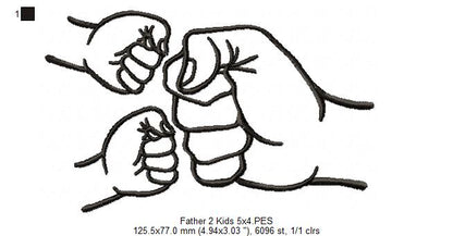 Family Hands Dad and 2 Kids - Fill Stitch - Machine Embroidery Design