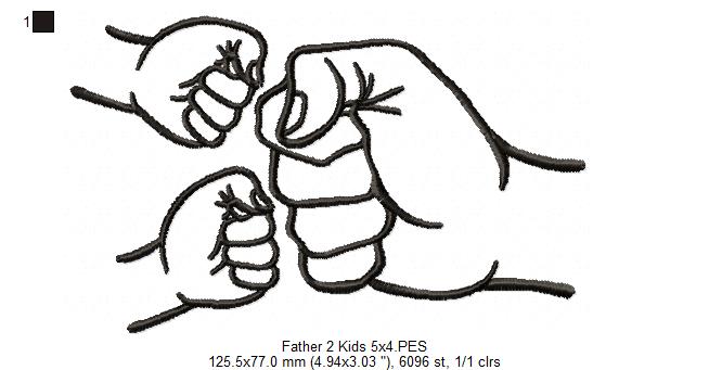 Family Hands Dad and 2 Kids - Fill Stitch - Machine Embroidery Design