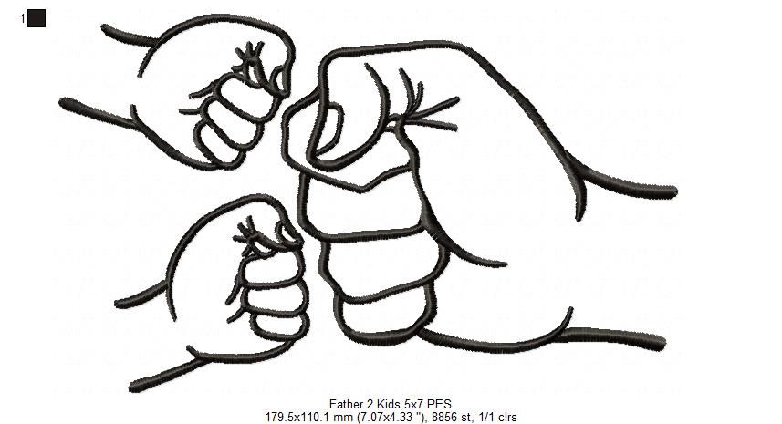 Family Hands Dad and 2 Kids - Fill Stitch - Machine Embroidery Design