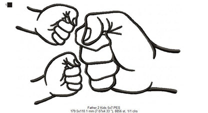 Family Hands Dad and 2 Kids - Fill Stitch - Machine Embroidery Design