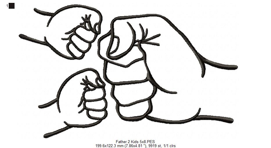 Family Hands Dad and 2 Kids - Fill Stitch - Machine Embroidery Design