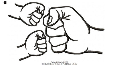 Family Hands Dad and 2 Kids - Fill Stitch - Machine Embroidery Design