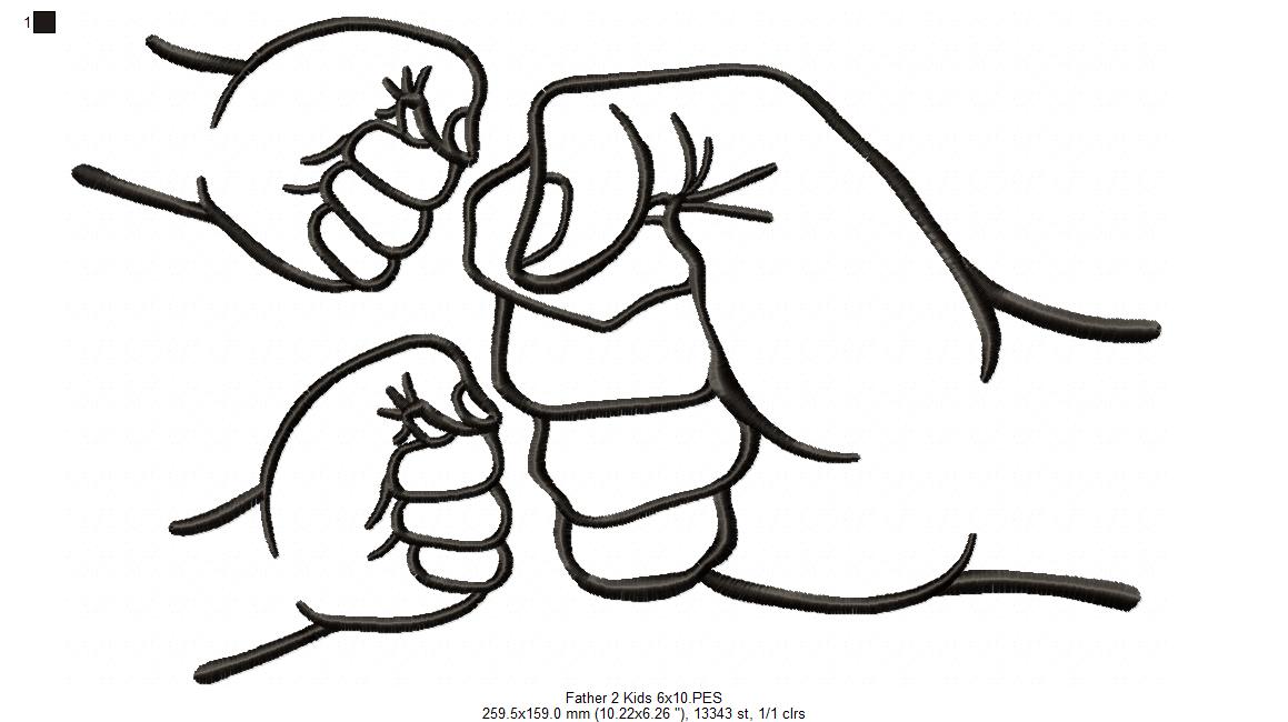 Family Hands Dad and 2 Kids - Fill Stitch - Machine Embroidery Design