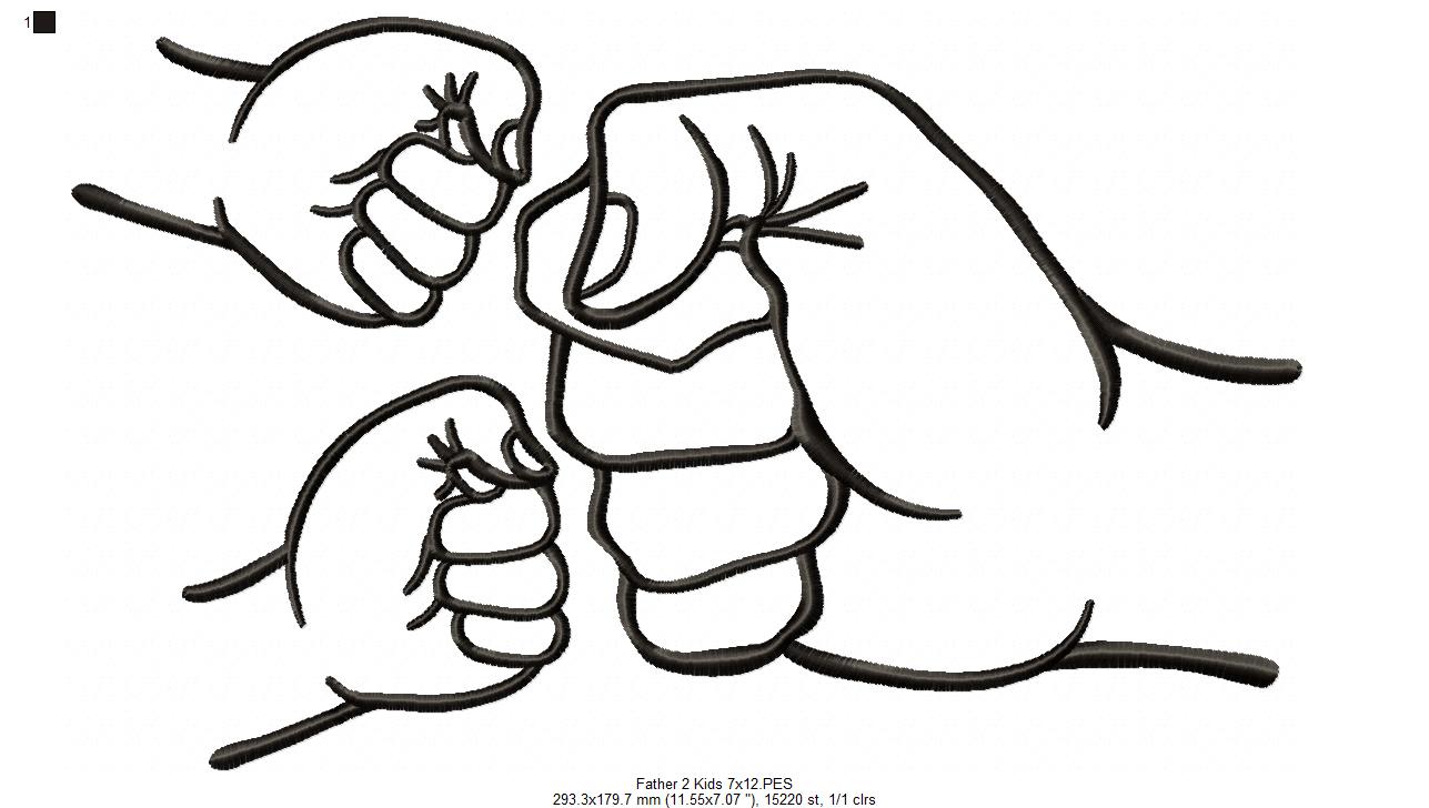 Family Hands Dad and 2 Kids - Fill Stitch - Machine Embroidery Design