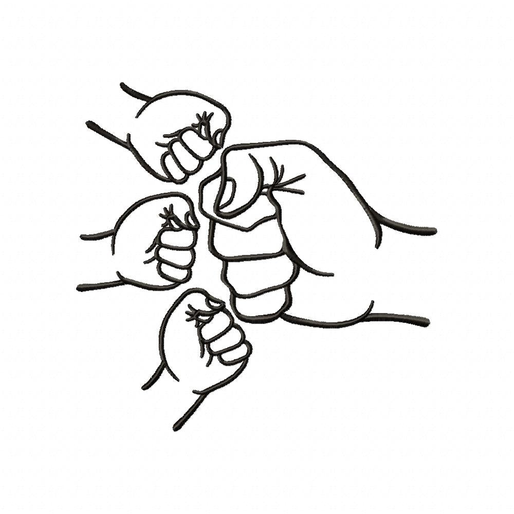 Family Hands Dad and 3 Kids - Fill Stitch - Machine Embroidery Design