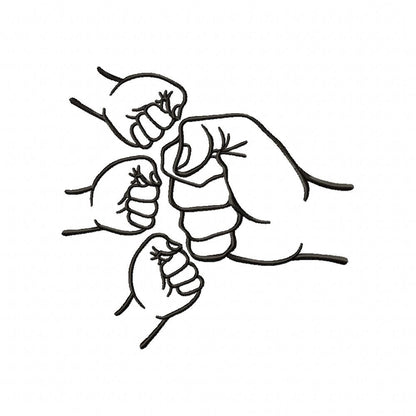 Family Hands Dad and 3 Kids - Fill Stitch - Machine Embroidery Design