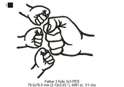Family Hands Dad and 3 Kids - Fill Stitch - Machine Embroidery Design
