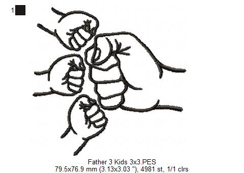 Family Hands Dad and 3 Kids - Fill Stitch - Machine Embroidery Design