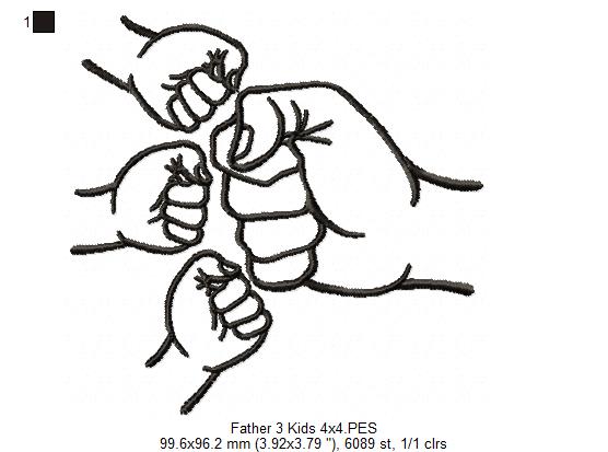Family Hands Dad and 3 Kids - Fill Stitch - Machine Embroidery Design
