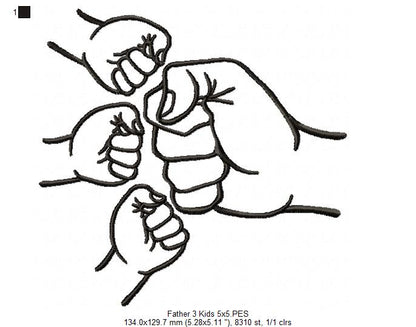 Family Hands Dad and 3 Kids - Fill Stitch - Machine Embroidery Design