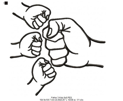Family Hands Dad and 3 Kids - Fill Stitch - Machine Embroidery Design