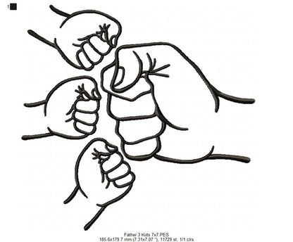 Family Hands Dad and 3 Kids - Fill Stitch - Machine Embroidery Design