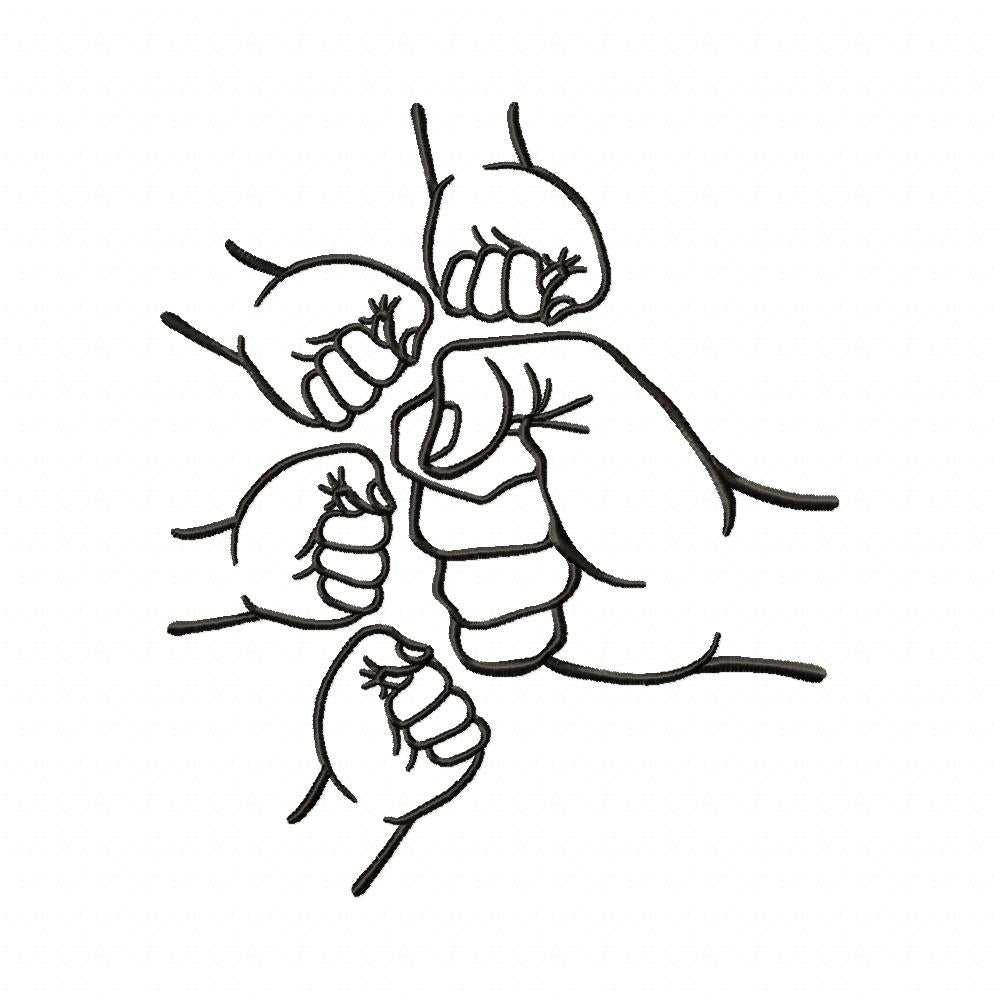 Family Hands Dad and 4 Kids - Fill Stitch - Machine Embroidery Design