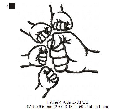 Family Hands Dad and 4 Kids - Fill Stitch - Machine Embroidery Design