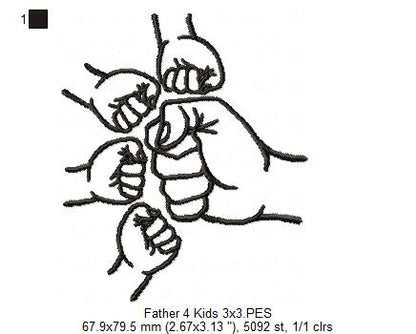 Family Hands Dad and 4 Kids - Fill Stitch - Machine Embroidery Design