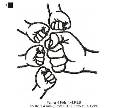Family Hands Dad and 4 Kids - Fill Stitch - Machine Embroidery Design